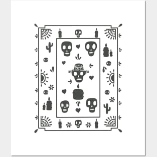 Papel Picado - black- skull - cactus- bone - candles - white - Dia De Los Muertos Posters and Art